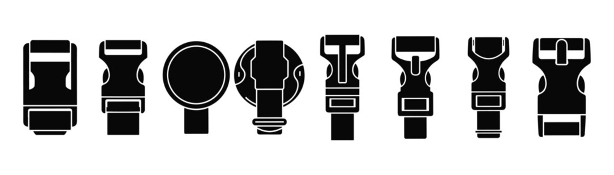 Safety buckle and plastic clip set vector hardware for luggage straps and belts