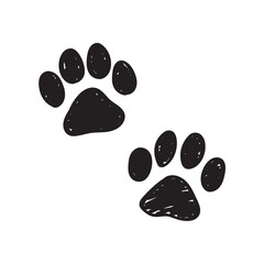 かわいい手書きの肉球のイラストセット　黒い犬・猫の足跡　