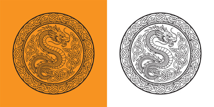 Coiled Oriental Dragon with Heavy Celtic Braid Frame