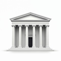 Fototapeta premium White classical building with columns and a dark door. This structure represents justice or government power. Suitable for law firms or historical topics.