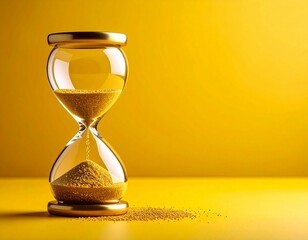 Minimalist Hourglass with Gold Sand Against Bold Yellow Backdrop