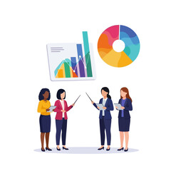 Businesswomen presenting charts and graphs for financial data analysis