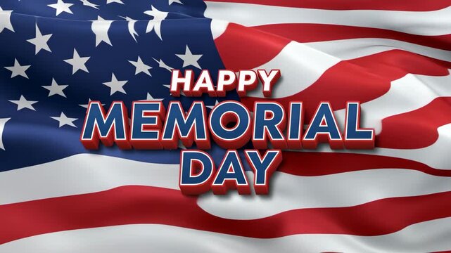 Happy Memorial Day celebration with waving American flag and patriotic text 4K Ai HD high quality video.