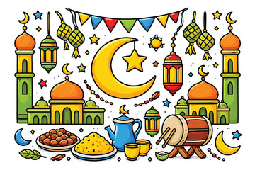 colorful ramadan ornaments vector set