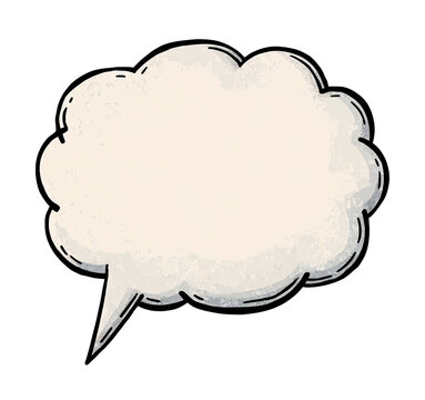 Cloud-shaped speech bubble with white interior and a dark outline on a black backdrop