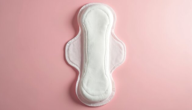 White sanitary pad on pink background. Feminine hygiene product for period care. Absorbent cotton material for comfort and protection. Woman health essential.