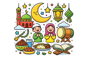 colorful ramadan ornaments vector set