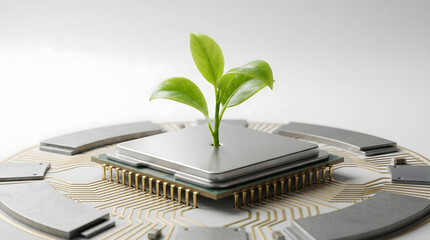 Green Technology Concept with Sprout Growing on Round Processor