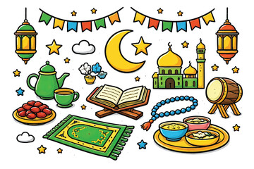 colorful ramadan ornaments vector set