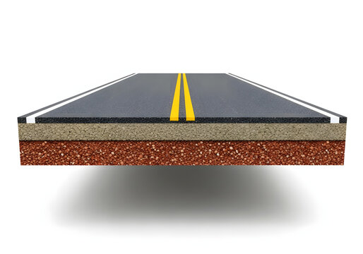 A cross-section illustration of a road with multiple layers
