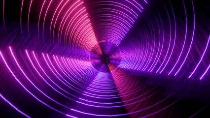 Fototapeta premium Abstract Neon Purple Spiral Tunnel Background with Glowing Circular Lines and Cyberpunk Vibes
