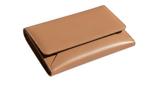 Brown leather clutch bag isolated on transparent background