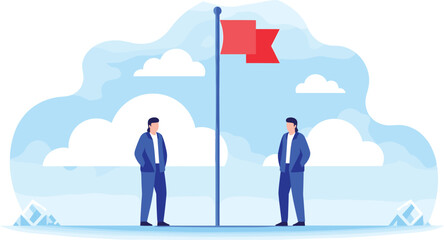 Obraz premium Leadership goal achievement illustration, business direction decision, success milestone flag, career progress, strategy vision, modern flat vector design concept art