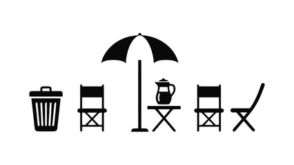 Vector illustration&nbsp;of outdoor patio furniture and accessories icons set on a transparent background