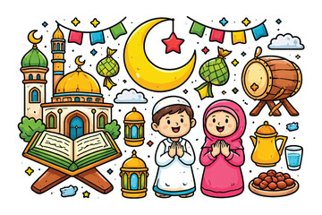 colorful ramadan ornaments vector set