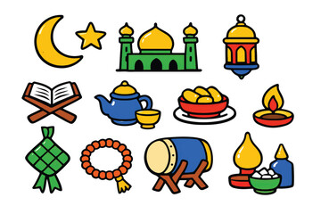 colorful ramadan ornaments vector set