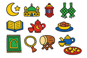 colorful ramadan ornaments vector set