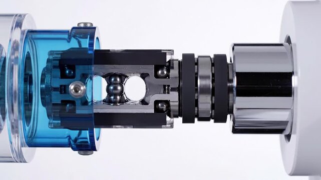 Detailed cross-section view reveals the intricate internal mechanics of a precision ball bearing assembly demonstrating smooth rotational motion capability in modern machinery.