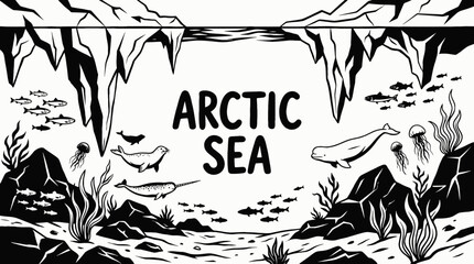 underwater ocean arctic sea landscape beneath ice surface with marine wildlife in cold blue aquatic environment representing deep nature ecosystem exploration and extreme diving © samira