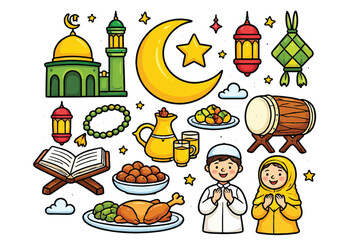 colorful ramadan ornaments vector set