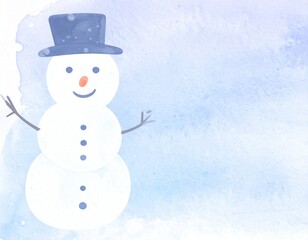 水彩画　雪だるま