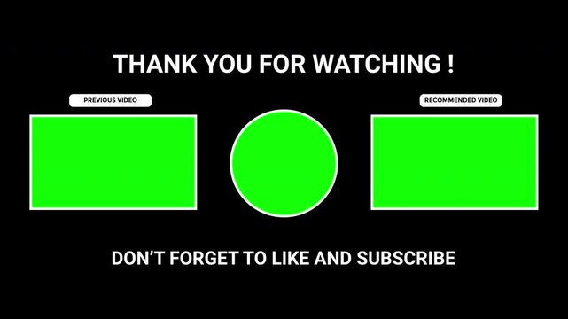End screen youtube for videos with viewer thanks and promo for more videos, suitable for youtube or video content creators. Great for concluding videos.