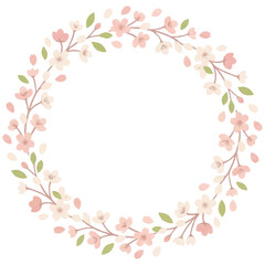 Obraz premium 「ふわふわ」と舞う桜の花びらが「繊細」な輪を作った、春の訪れを感じるリースです。淡い桃色が「再生」と「希望」を象徴し、見る人の心に「安らぎ」を与えます。メッセージを添えるフレームとして、多目的に活用できます。