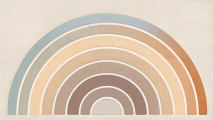 Obraz premium Warm beige rainbow semicircles on ivory, soothing mood in bright soft lighting, centered layered composition using copy space for marketing backgrounds, posters, and minimal brand packaging