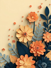 A vibrant 3D clay-style bouquet featuring cute pastel flowers and textured leaves. The artistic composition uses an orange backdrop with blue and green accents for a cheerful, tactile feel.
