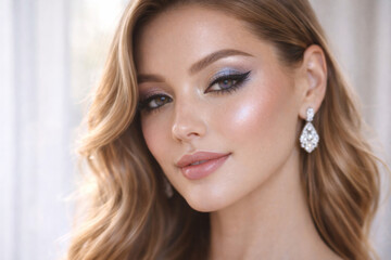 Naklejka premium Beautiful woman with glamorous makeup and elegant earrings portrait