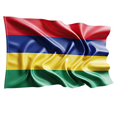 Obraz premium Vibrant Waving Flag of Mauritius on White Background.