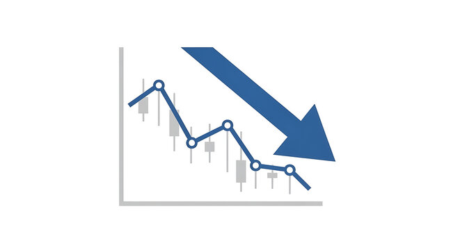 Declining stock market trend with downward arrow and candlestick chart