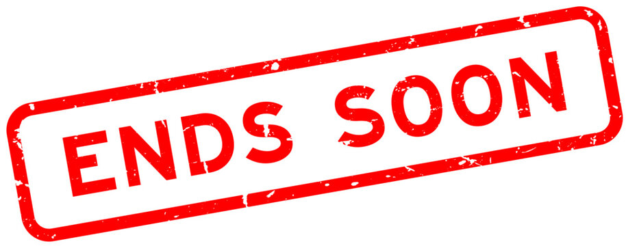 Grunge red ends soon word square rubber seal stamp on white background