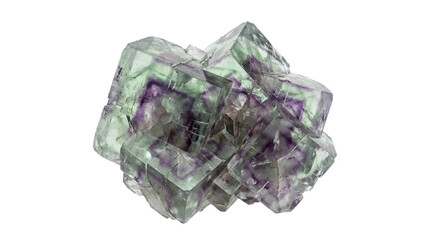 Fototapeta premium Raw beautiful natural geometric green and purple fluorite crystal mineral cluster with transparent background