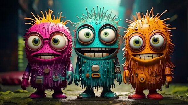 Colorful Cartoon Monsters with Big Eyes.