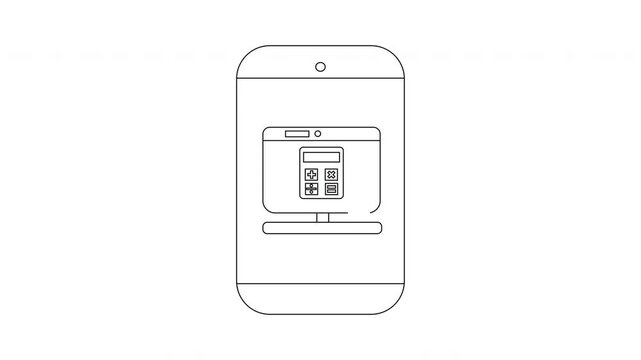 Smartphone Calculator App Outline - Simple Line Art Illustration.