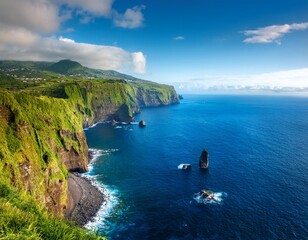 picturesque coastline cliffs in azores islands pico island portugal