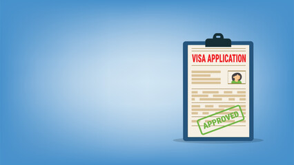 Obraz premium Visa application form approved. Application visa . Document for travel. Travel approval. Immigration visa