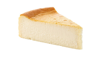 A delicious and rich creamy baked cheesecake slice, sweet dessert isolated with a transparent background