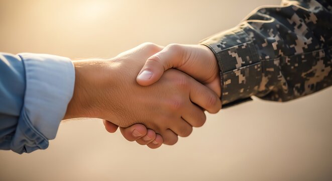 Handshake between civilian and military personnel