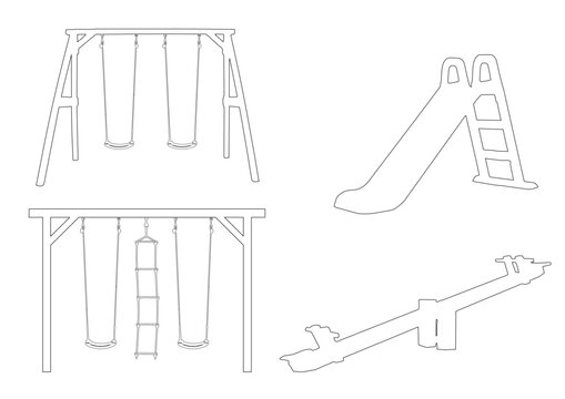 Children&rsquo;s playground equipment silhouettes set for architectural drawings - Vectoriel