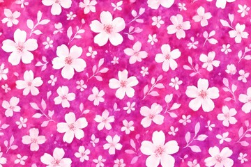 An artistic pattern of stylized white flowers and leaves on a magenta watercolor background. Perfect for invitations, backgrounds, or textile designs.