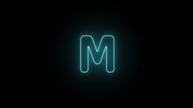 Animated Blue Neon Letter M Glowing on a Dark Background