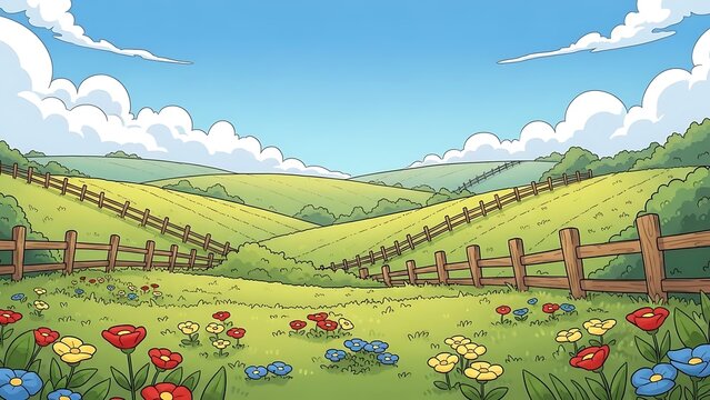 Serene countryside landscape with rolling hills.
