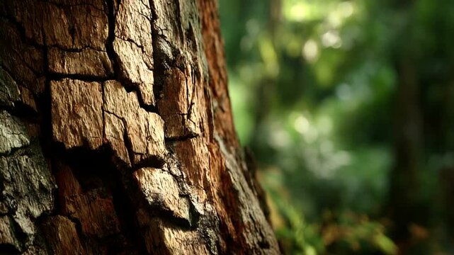 Tree Trunk Closeup with Blurred Forest Background.