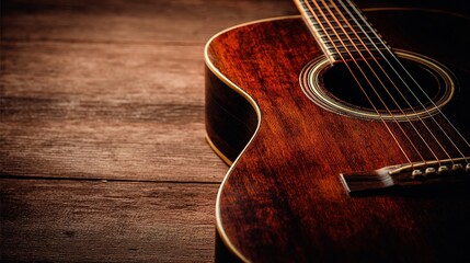 Obraz premium chord. Classic guitar isolated with detailed wood grain, highlighted by soft side lighting. tutorial guides, club newsletters, designed for sports & leisure club marketing, used by food bloggers.