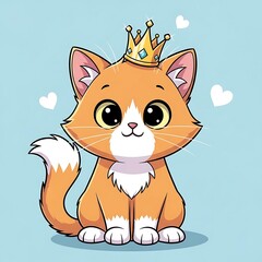 Obraz premium Cute cartoon cat wearing crown.