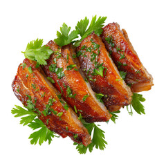 Delicious barbecued ribs garnished with fresh parsley, ready to be enjoyed Isolated Transparent Background, PNG