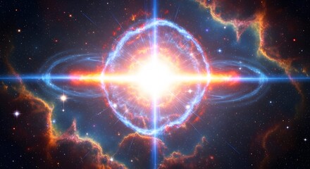 Obraz premium An image of star in the center of nebula with bright blue.