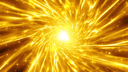 回転して渦巻く金色の炎の集中線のエフェクト背景